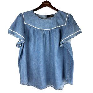 Plus Boho Flutter Sleeve Lane Bryant Blue Chambray Cottage Blouse, Women's 22